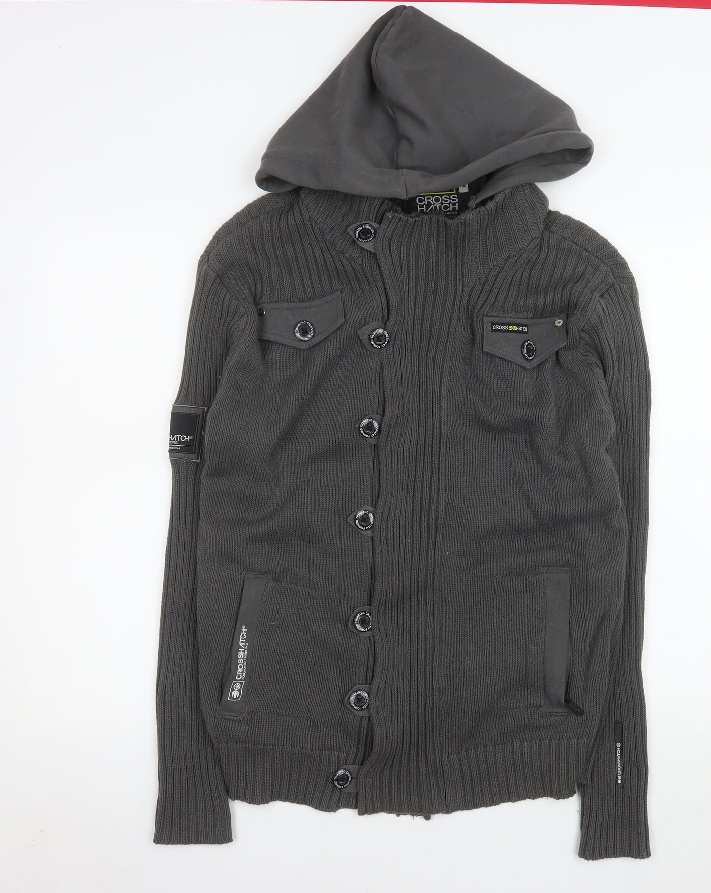 Crosshatch Men’s Grey Hooded Knit Button Jacket XL