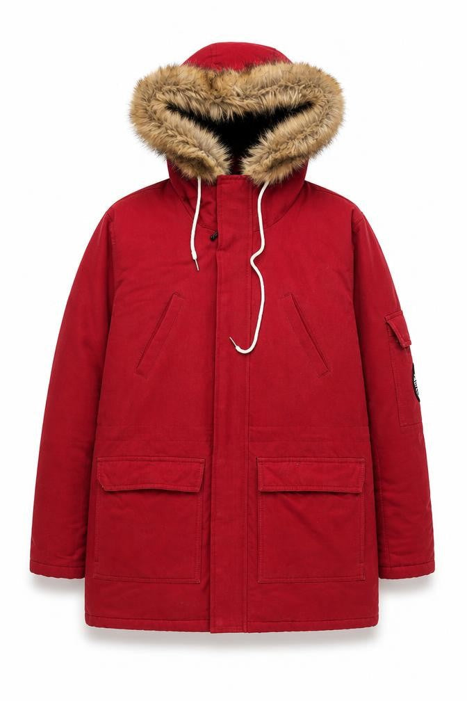 NICCE London Men's Red Cotton Hooded Parka Coat XS