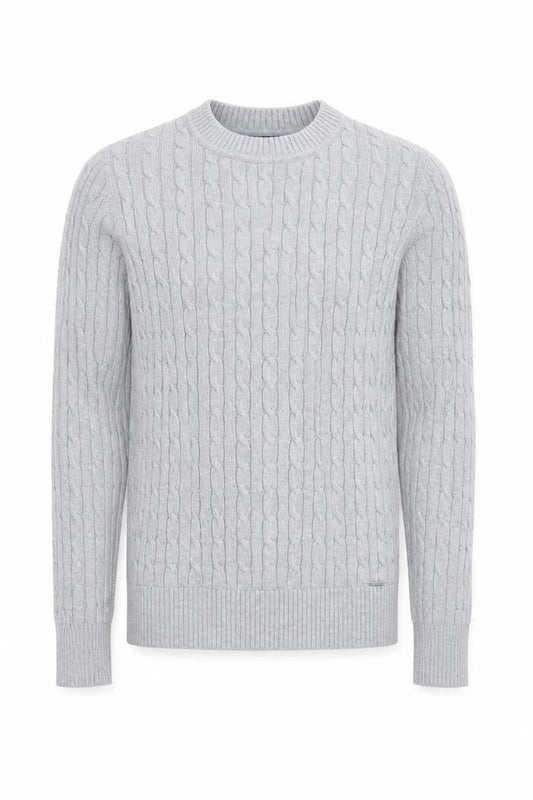 Superdry Men's Grey Cable-Knit Cotton Cashmere Crew Jumper M