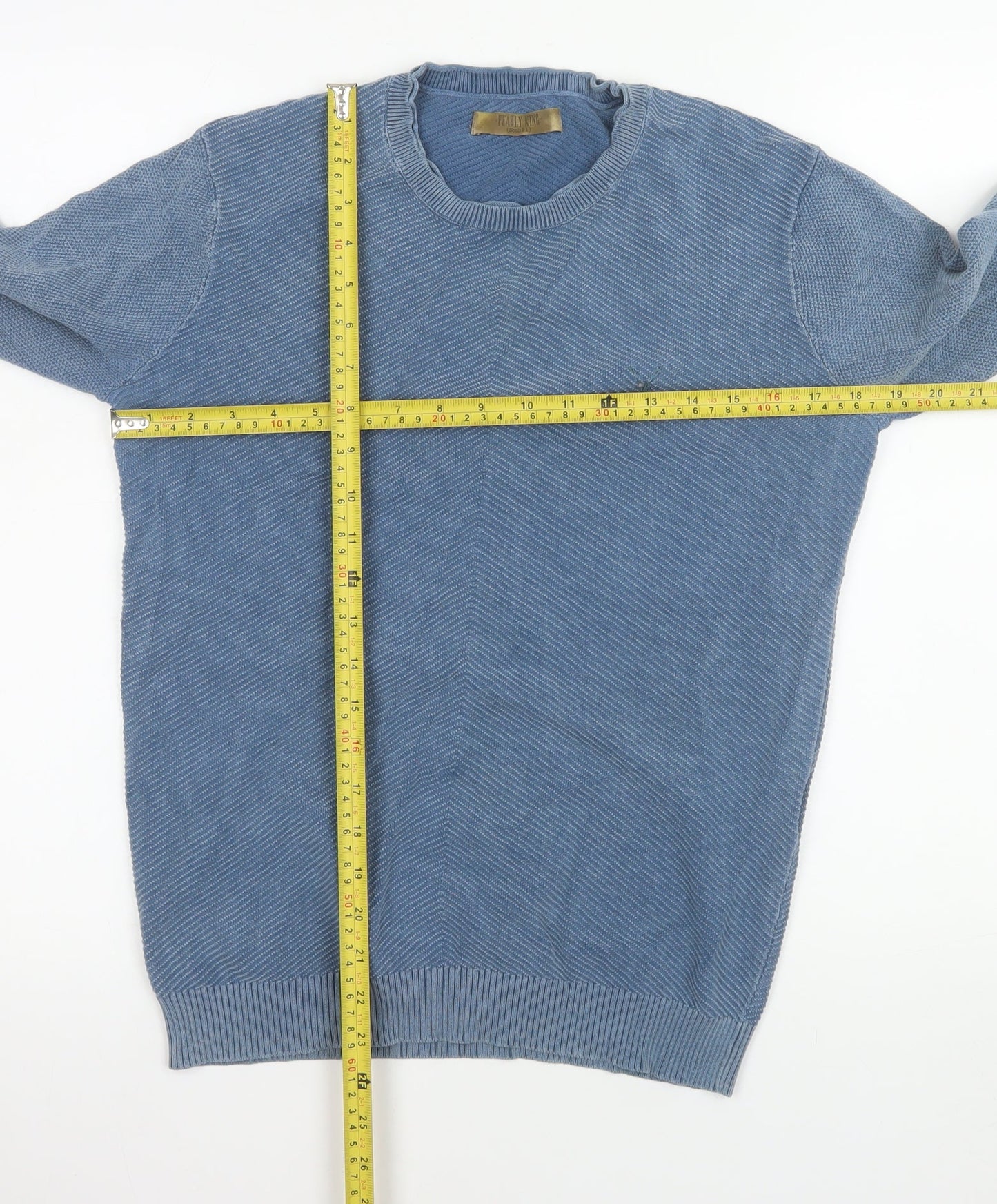 Pearly King Men's Blue Cotton Crew Neck Long Sleeve Jumper Size S