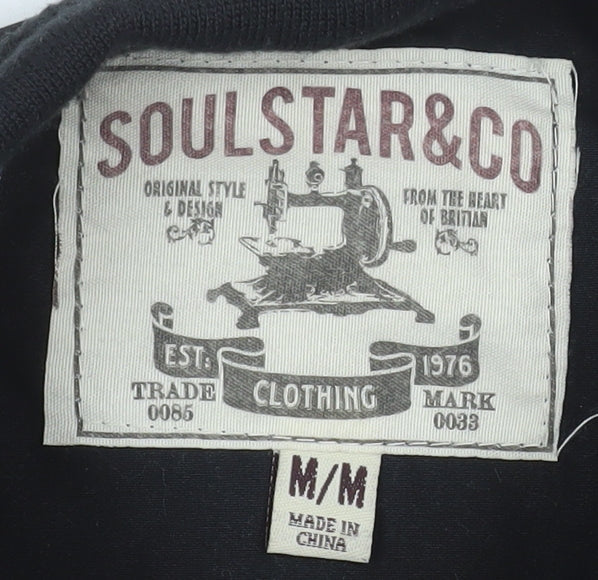 Soulstar&Co Men's Black M Bomber Jacket Full Zip Casual Polyester