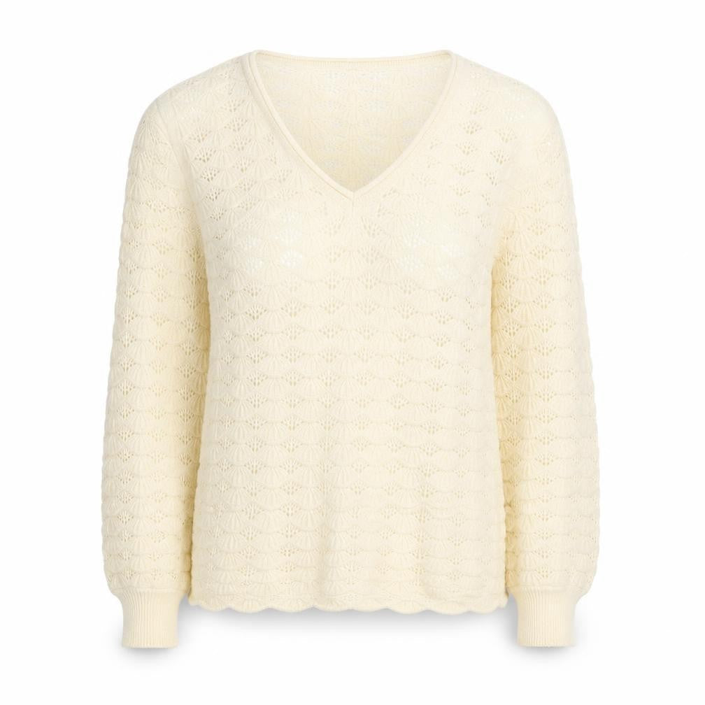 Front view of Only women’s ivory v-neck open knit jumper, size M