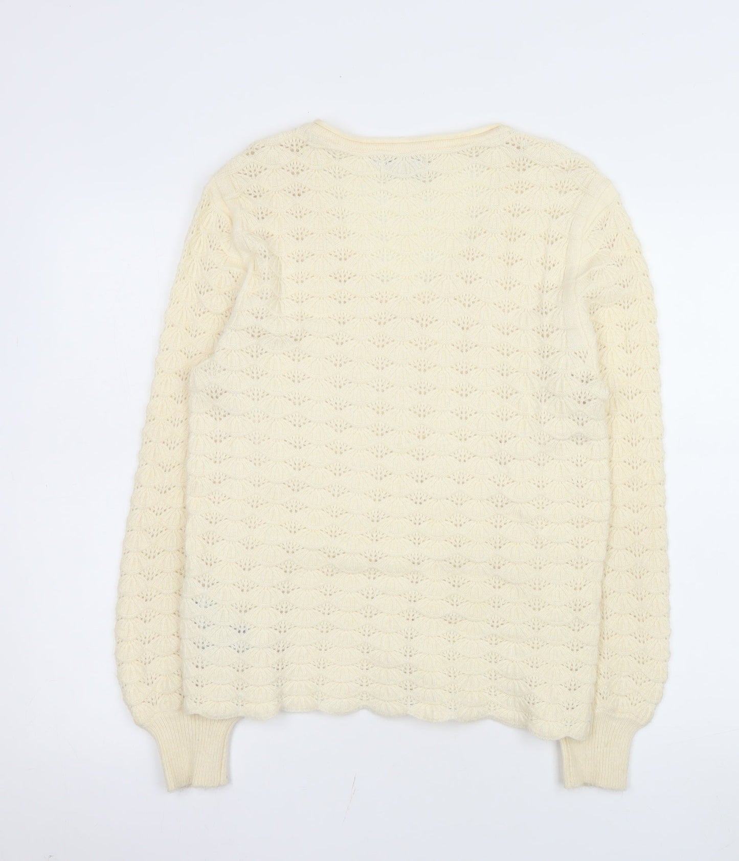 ONLY Womens Ivory V-Neck Open Knit Pullover Jumper Size M