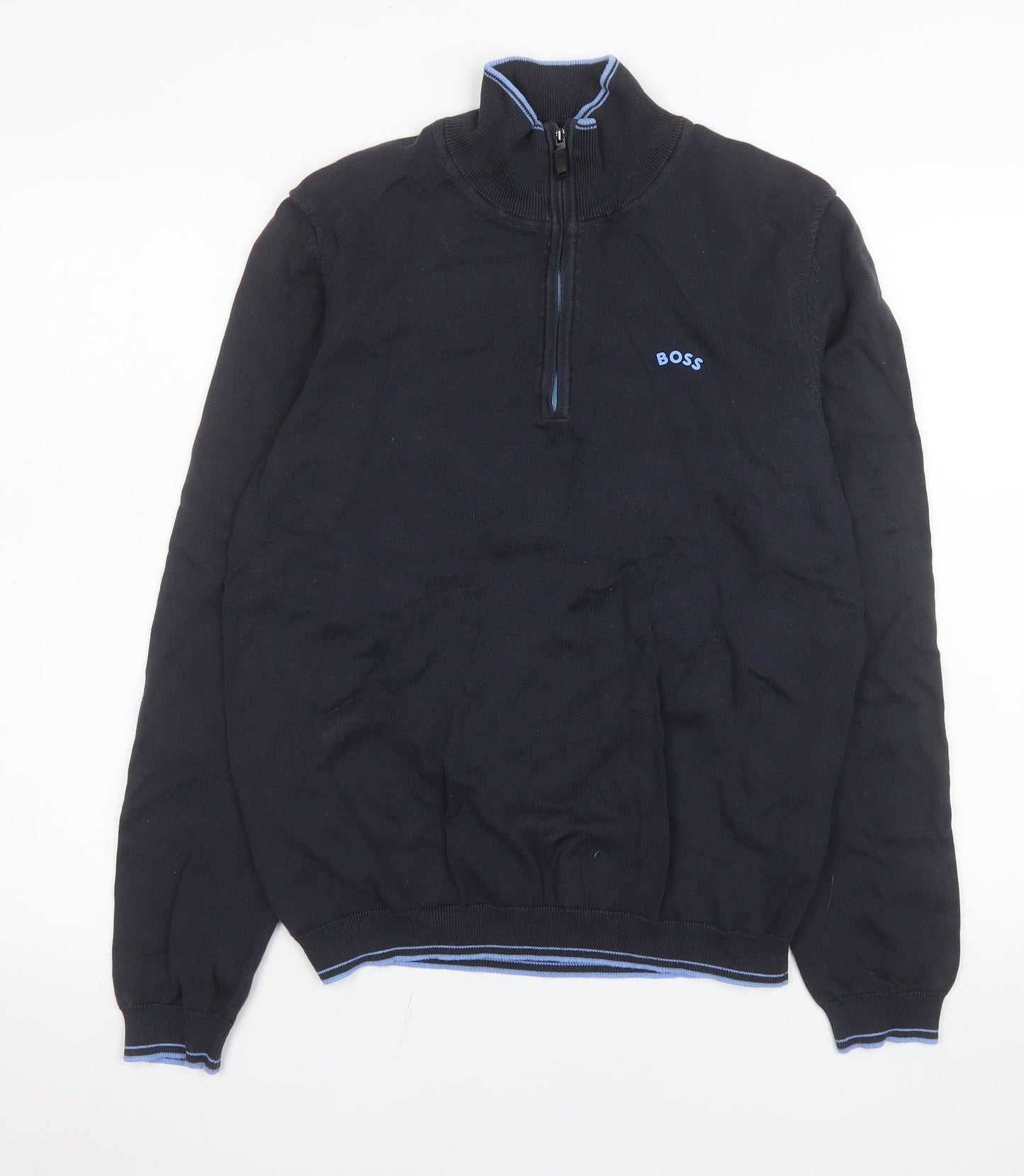 BOSS Men's Blue 1/4 Zip Cotton Sweatshirt Size S