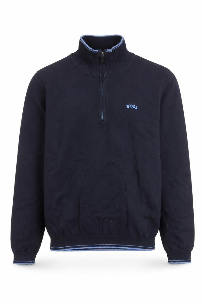 BOSS Men's Blue 1/4 Zip Cotton Sweatshirt Size S