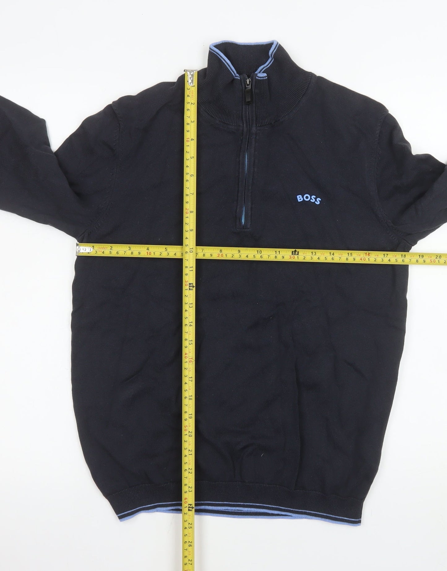 BOSS Men's Blue 1/4 Zip Cotton Sweatshirt Size S