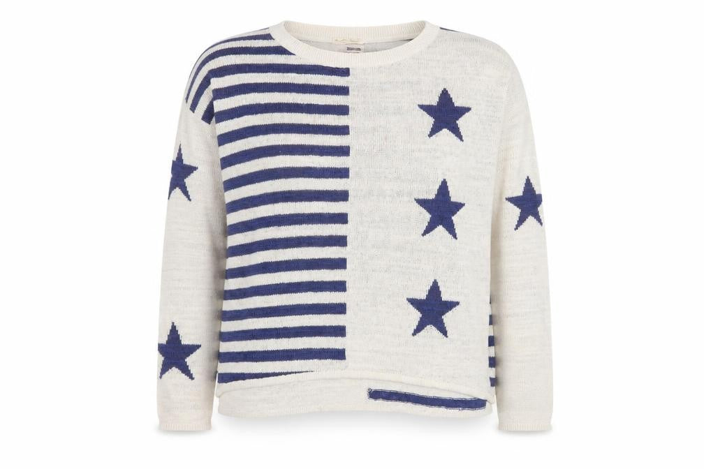 Front view of Hilfiger Denim Women's Ivory Blue Star Striped Knit Jumper XL