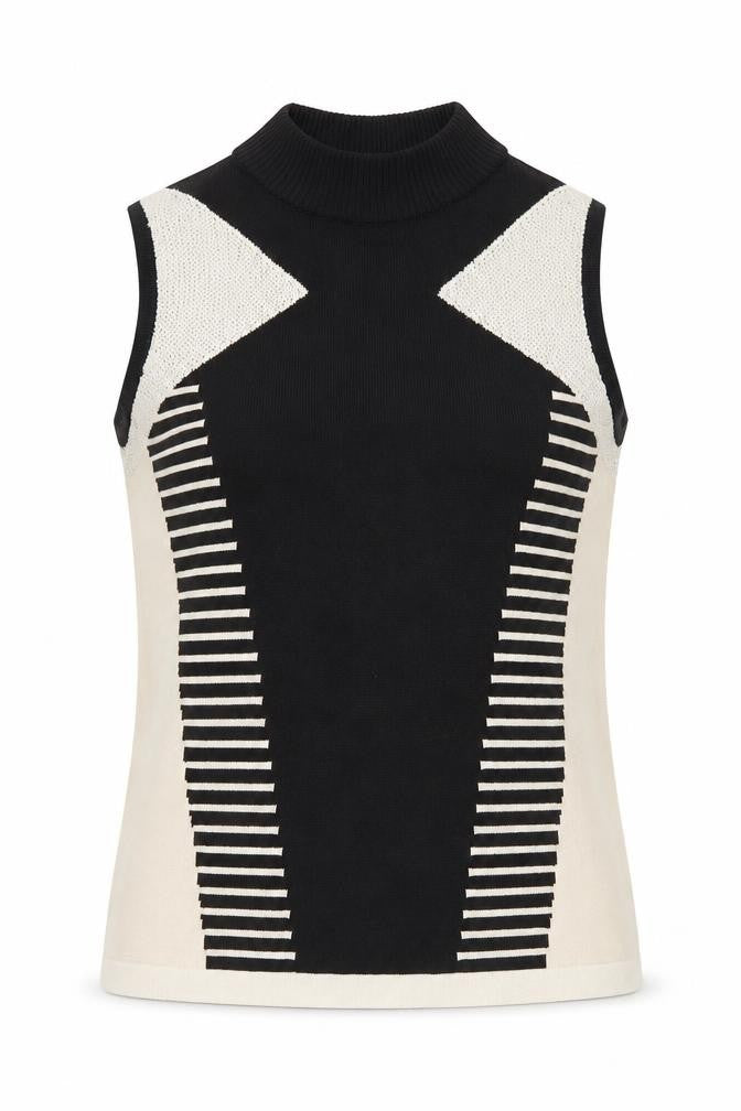 River Island Womens Black Striped High Neck Sleeveless Knit Top Size 10