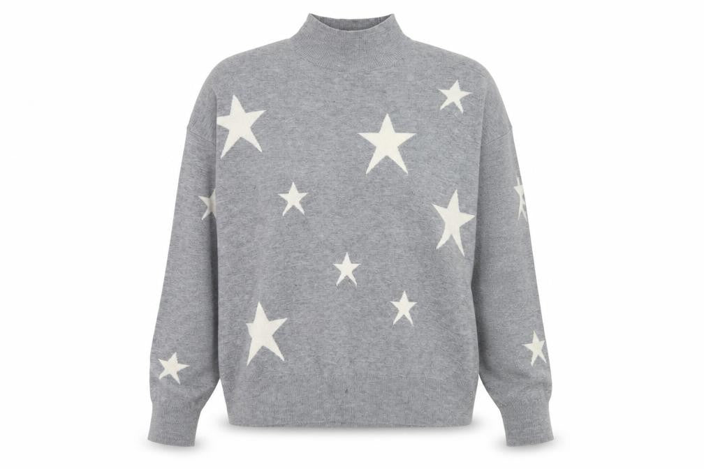 Colour Eighteen Women Grey Star Mock Neck Pullover Jumper M