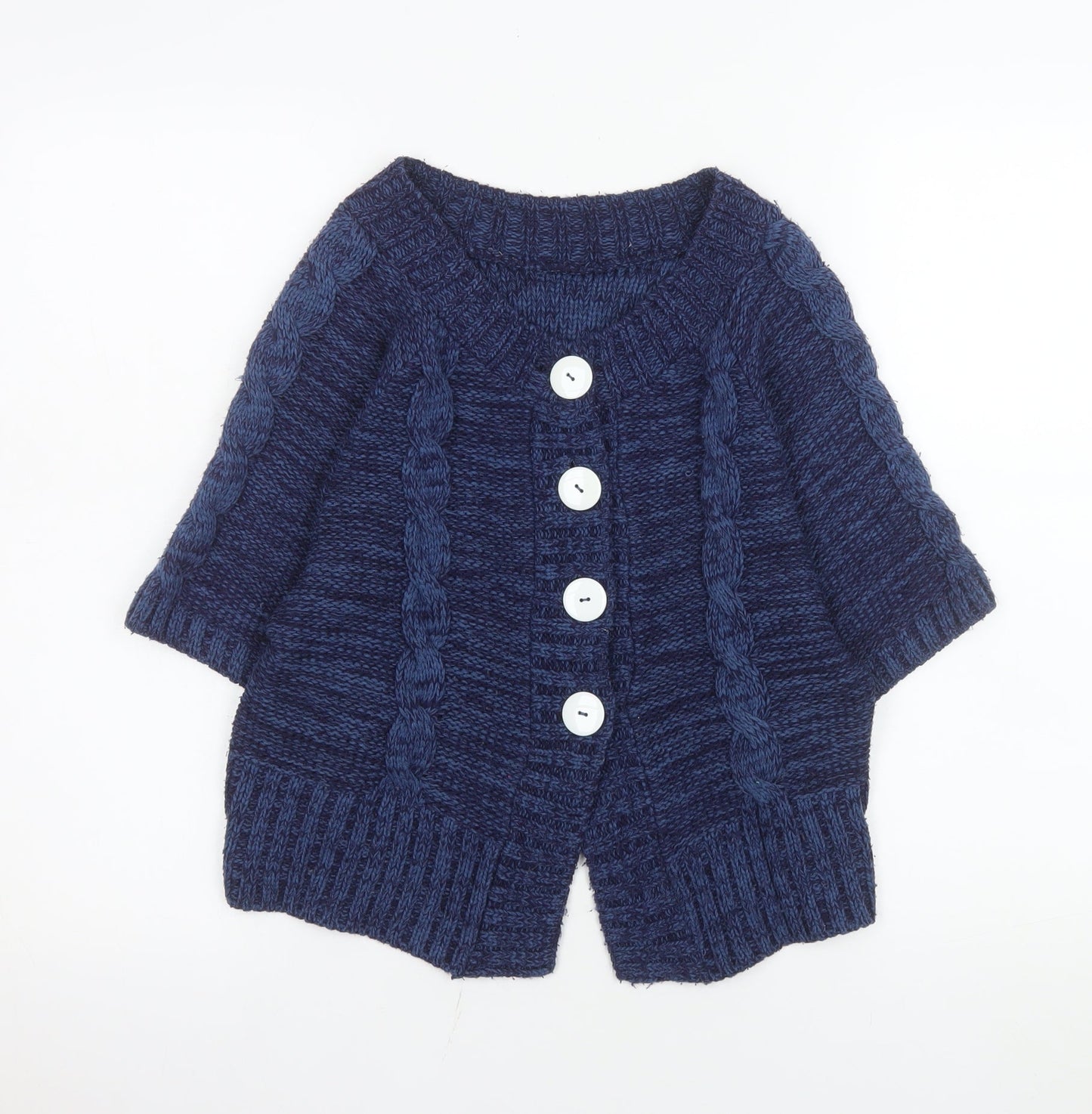 M&Co Women’s Blue Cable-Knit Petite Short Sleeve Cardigan Size S