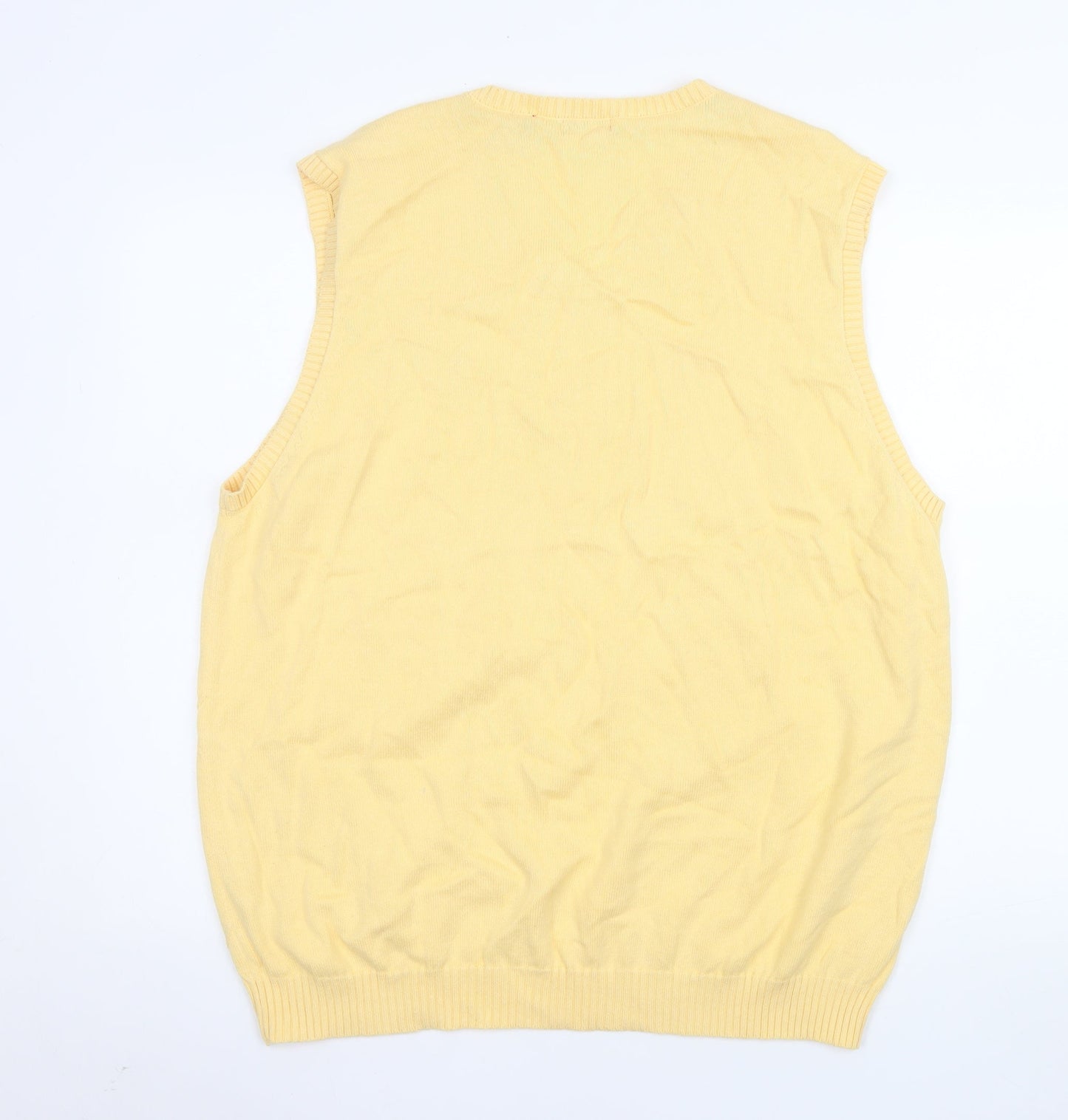 IZOD Men's Yellow Cotton Sleeveless V-Neck Argyle Vest L
