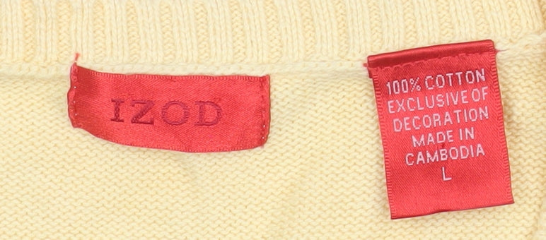 IZOD Men's Yellow Cotton Sleeveless V-Neck Argyle Vest L