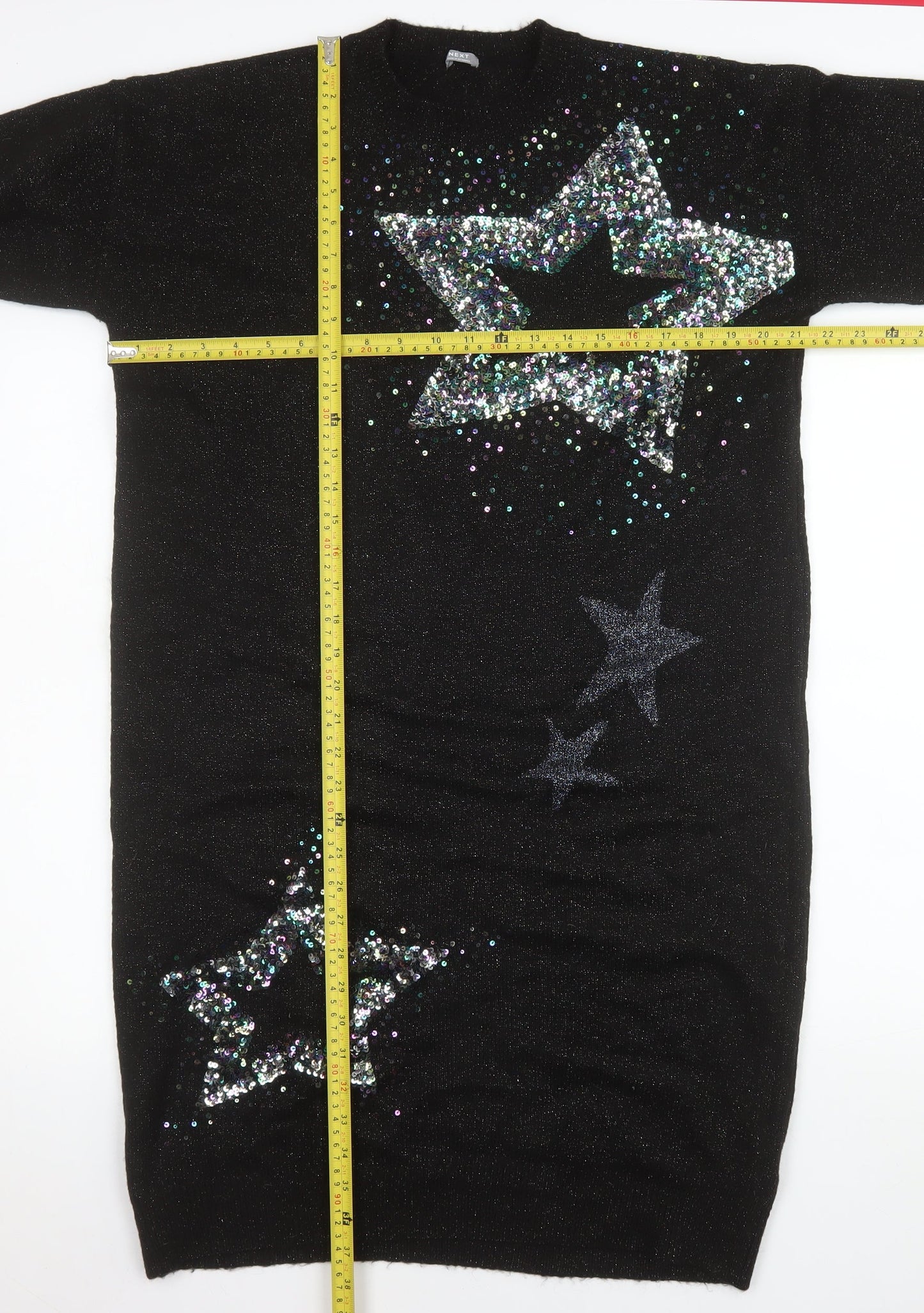 Next Girls Black Sequin Star Knit Sweater Dress 16 Years Party Winter