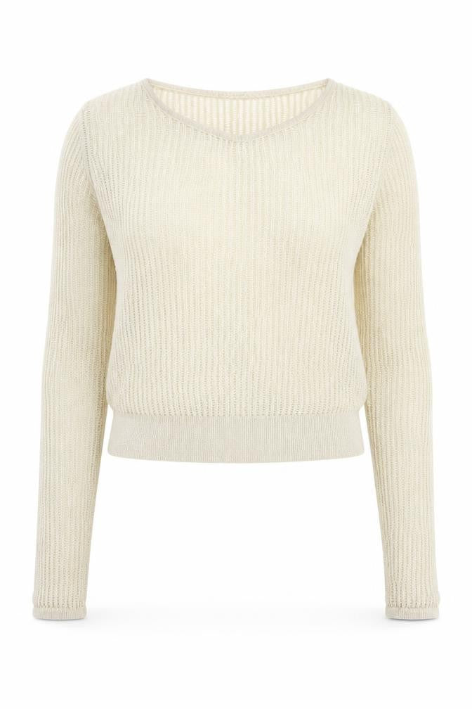 H&M Women Beige Crop Knit Top Lyocell Cashmere Size 12