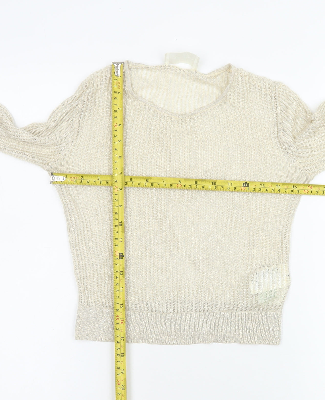 H&M Women Beige Crop Knit Top Lyocell Cashmere Size 12