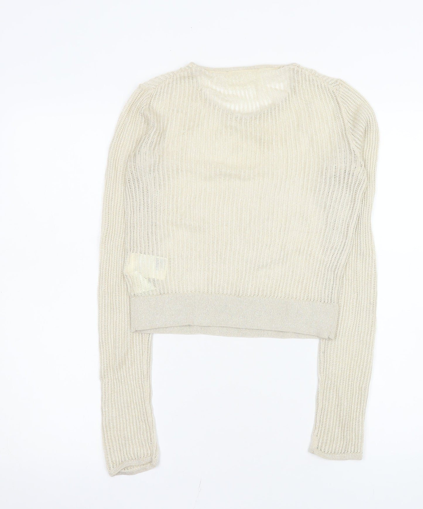 H&M Women Beige Crop Knit Top Lyocell Cashmere Size 12