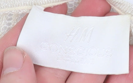 H&M Women Beige Crop Knit Top Lyocell Cashmere Size 12