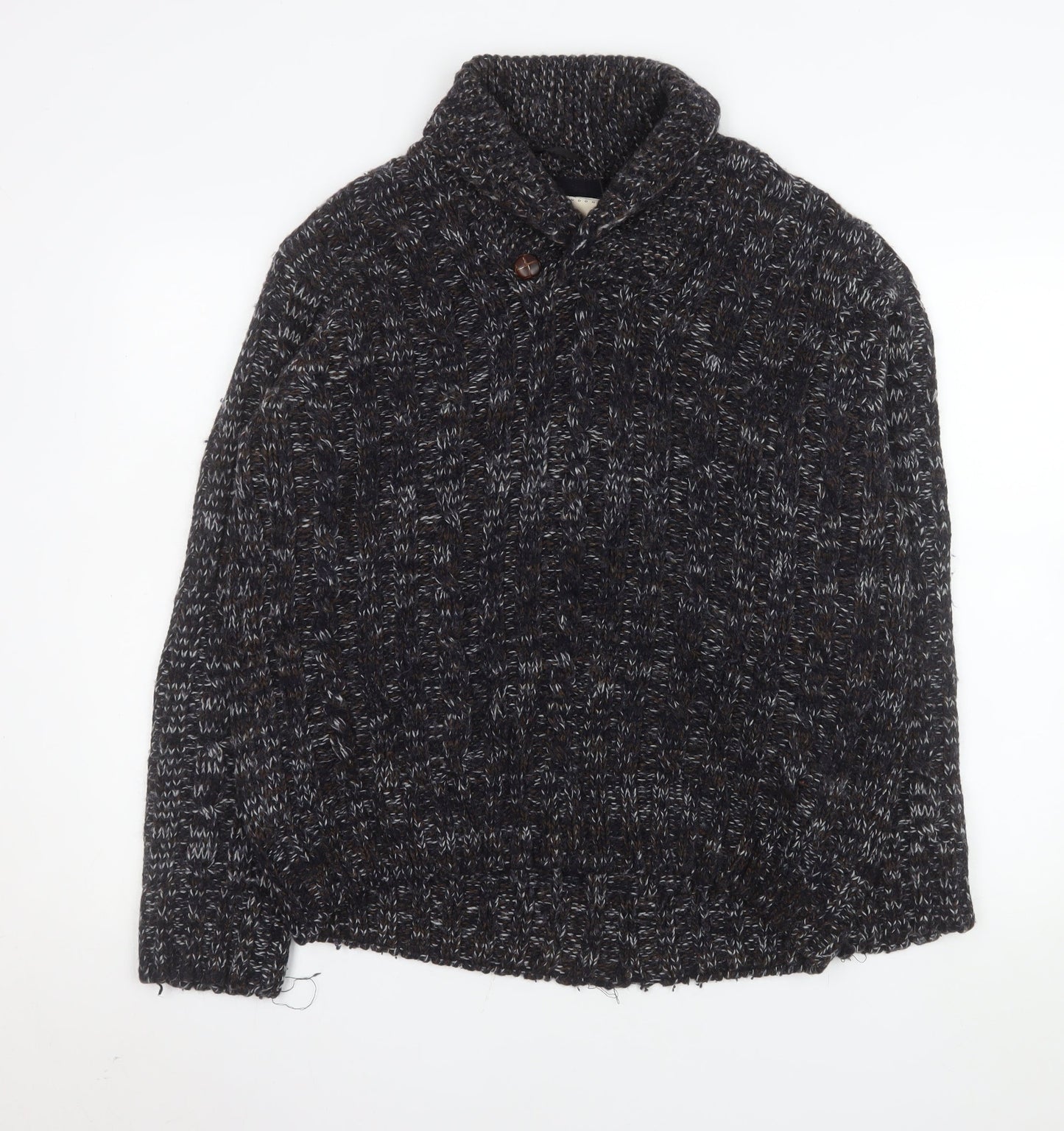 Burton Men’s Brown L Cable-Knit Wool Blend Collared Jumper