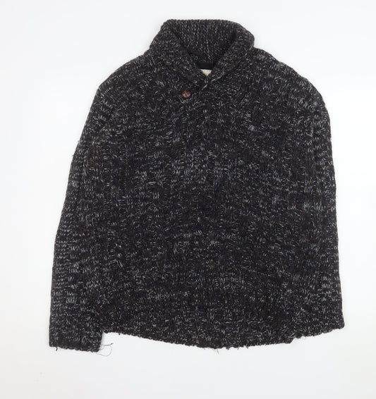 Burton Men’s Brown L Cable-Knit Wool Blend Collared Jumper