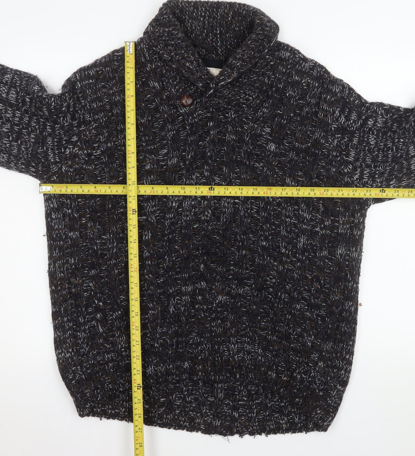 Burton Men’s Brown L Cable-Knit Wool Blend Collared Jumper