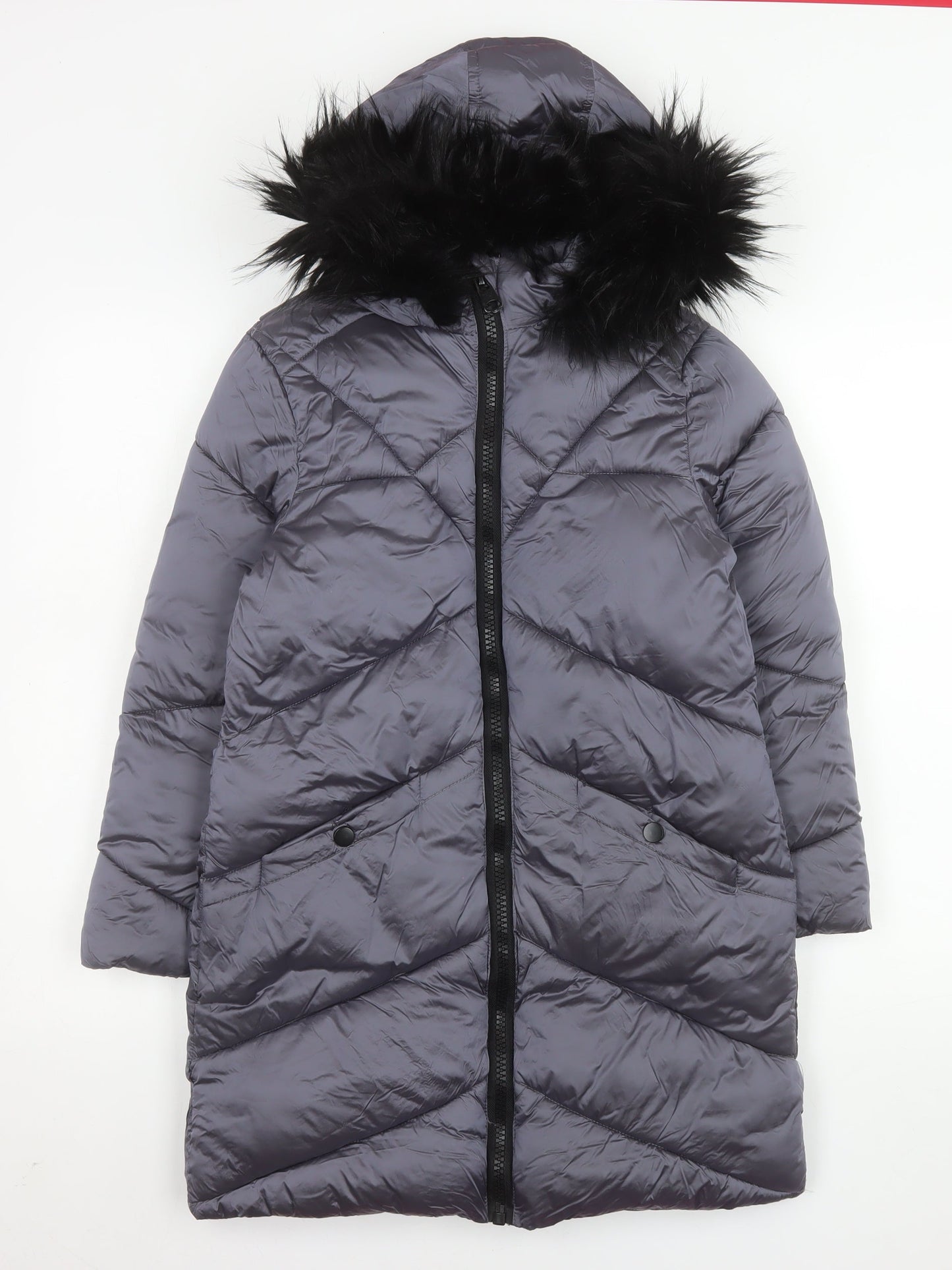 Tokyo Laundry Girls Grey Hooded Long Puffer Coat 9-10 Years Winter Jacket