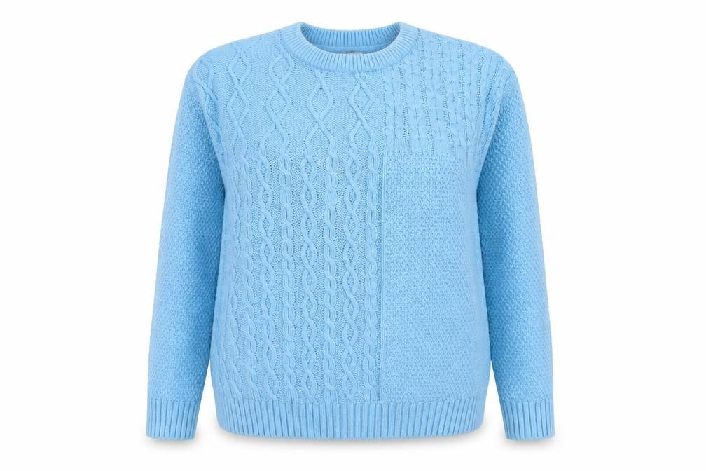 Front view of Mantaray Women Blue Cable-Knit Jumper, size 14, Cotton Blend