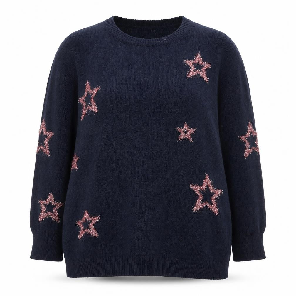 Front view of Isabella D. Women's Blue Star Knit jumper, size 18 Plus