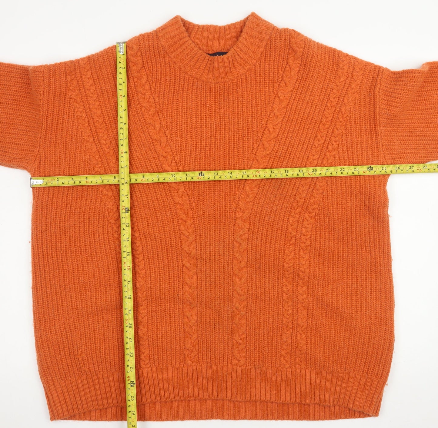 DRY 十人十色 Women’s Orange Wool Alpaca Cable-Knit Jumper Size 14