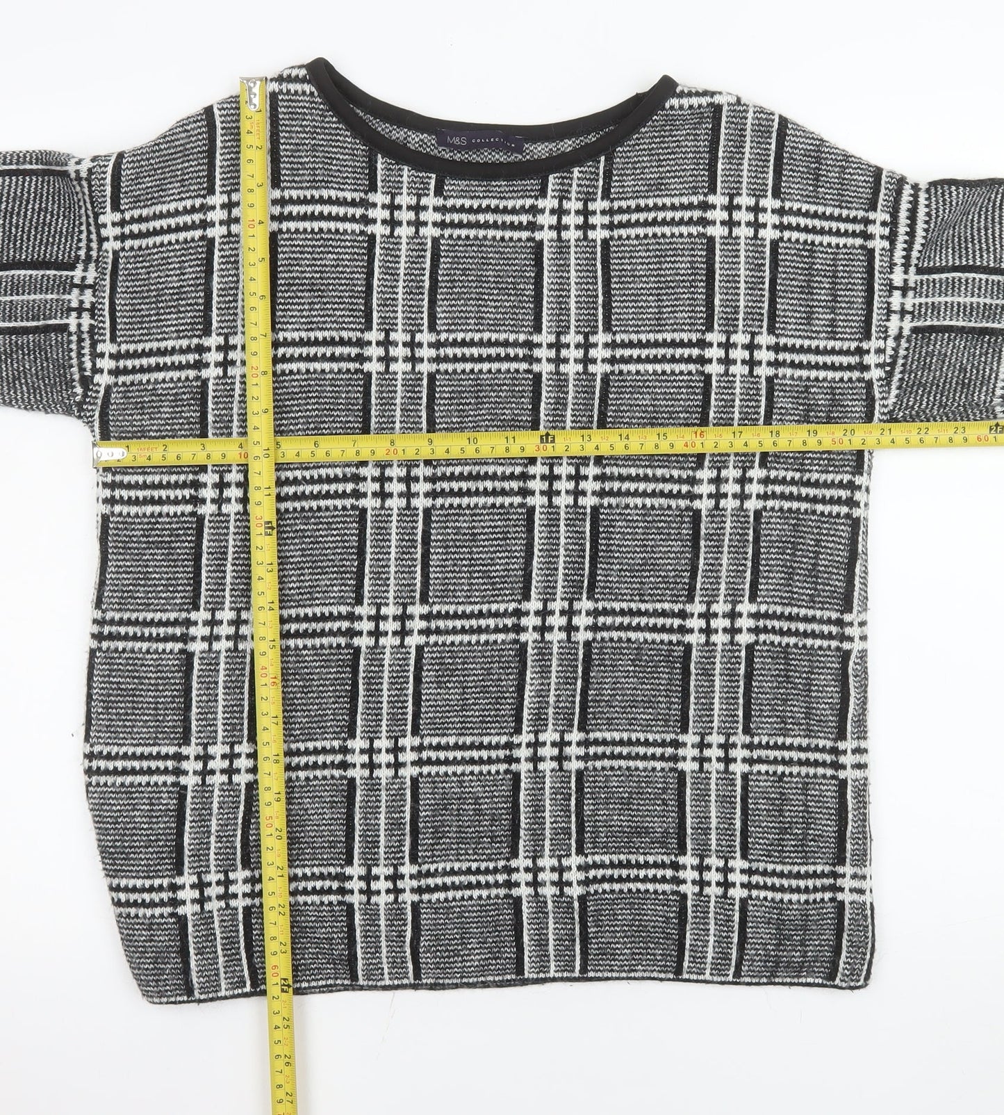 Marks and Spencer Womens Grey Check Knit Jumper UK 14