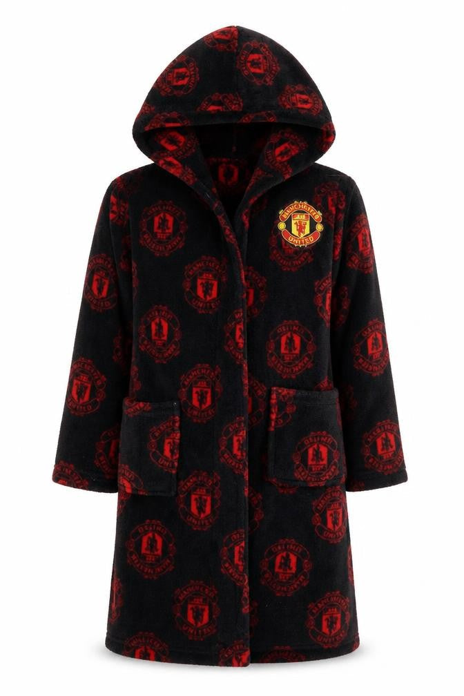Manchester United Boys Black Fleece Hooded Robe 6-7 Years
