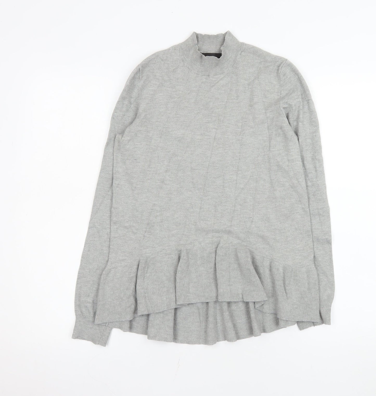 Vero Moda Women's Grey Ruffle Hem Mock Neck Long Sleeve Tunic Top Size M