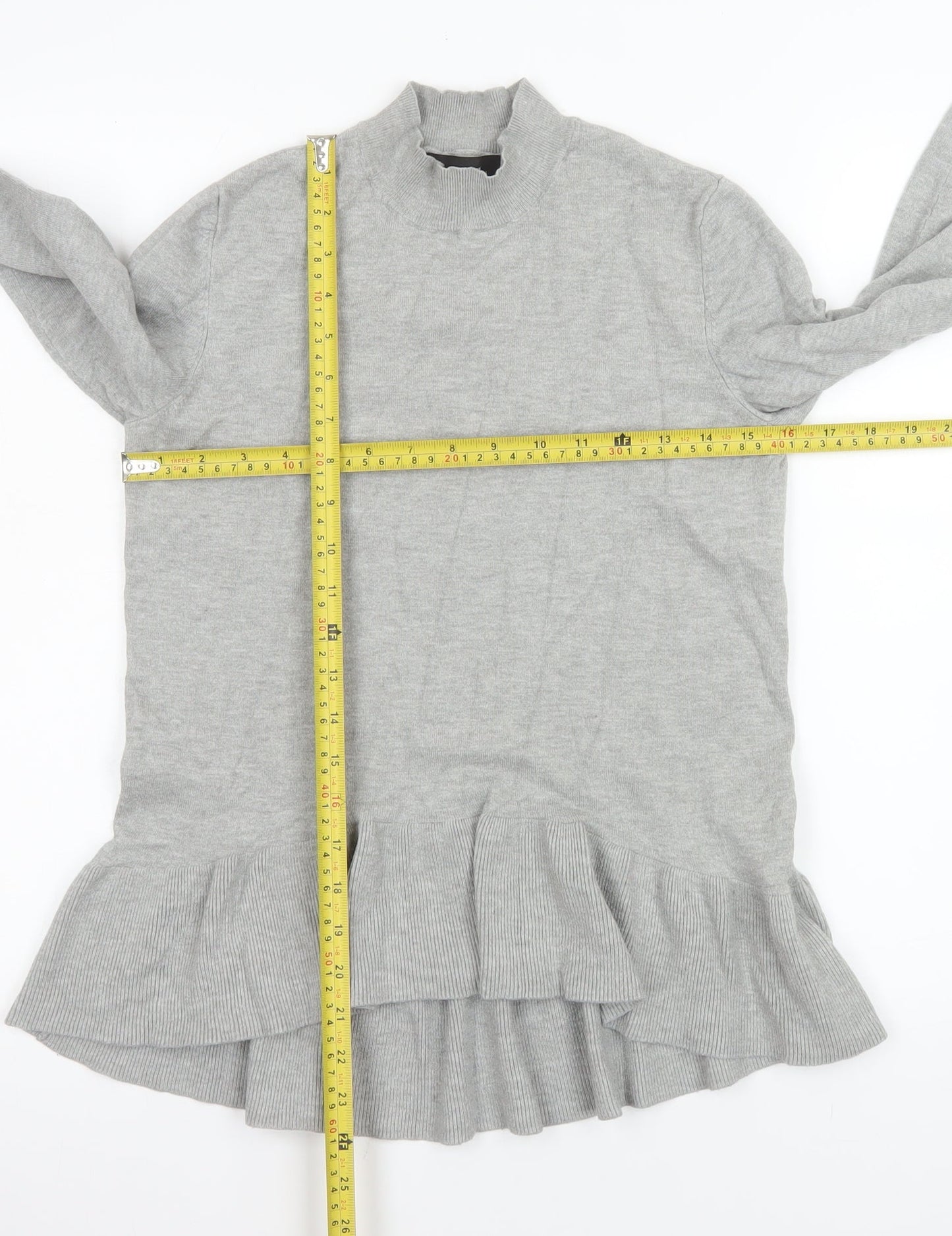 Vero Moda Women's Grey Ruffle Hem Mock Neck Long Sleeve Tunic Top Size M