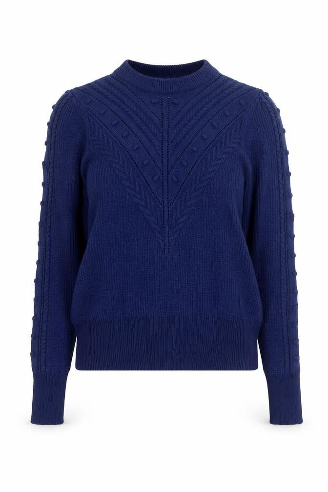 Marks and Spencer Women Blue Size 10 Mock Neck Cable-Knit Jumper