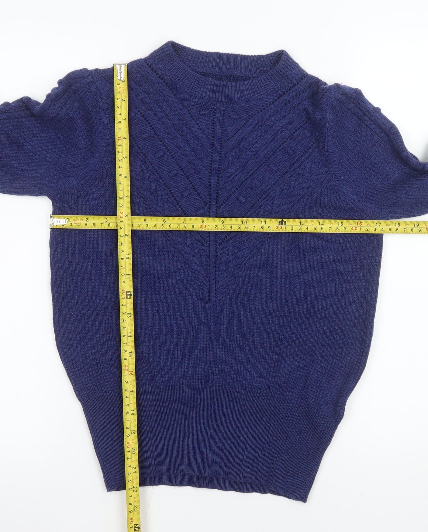 Marks and Spencer Women Blue Size 10 Mock Neck Cable-Knit Jumper