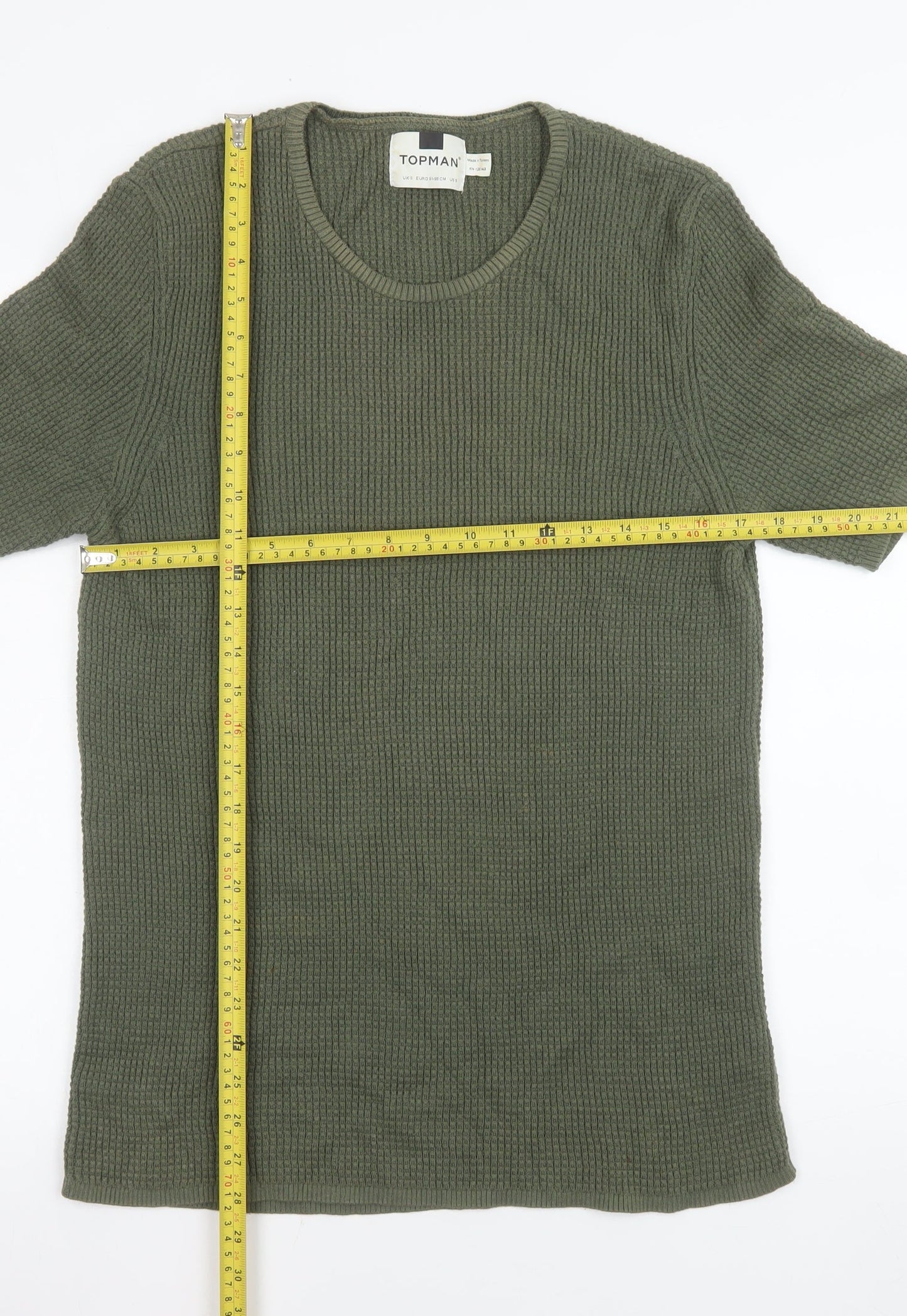 Topman Men's Green Short Sleeve Crew Neck Cotton T-Shirt Size S