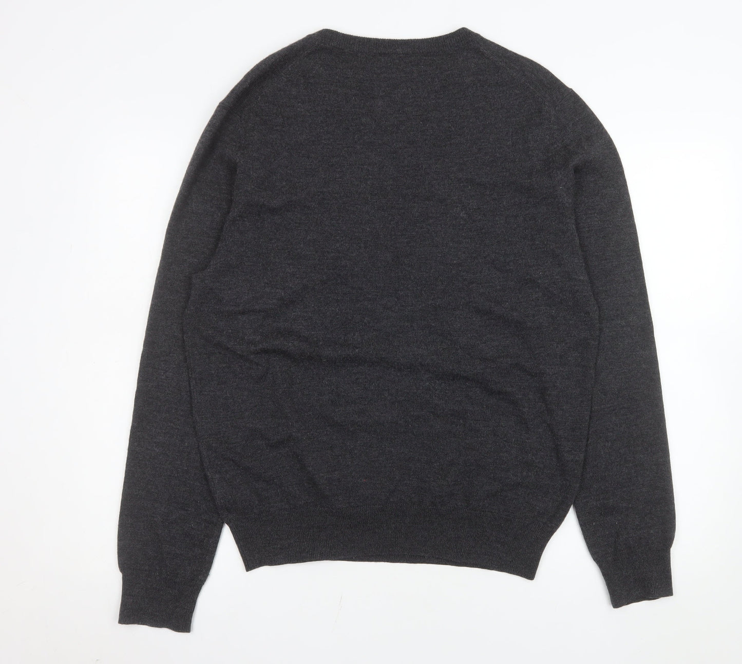 Aubin & Wills Men's Grey Merino Wool V-Neck Pullover Jumper L