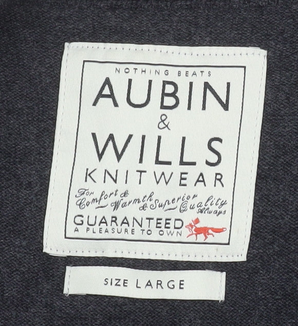 Aubin & Wills Men's Grey Merino Wool V-Neck Pullover Jumper L