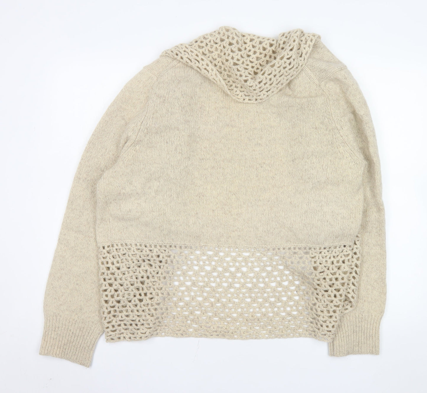 Wrap Women Beige Merino Wool Open-Knit Long Sleeve Cardigan Size 20