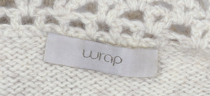Wrap Women Beige Merino Wool Open-Knit Long Sleeve Cardigan Size 20