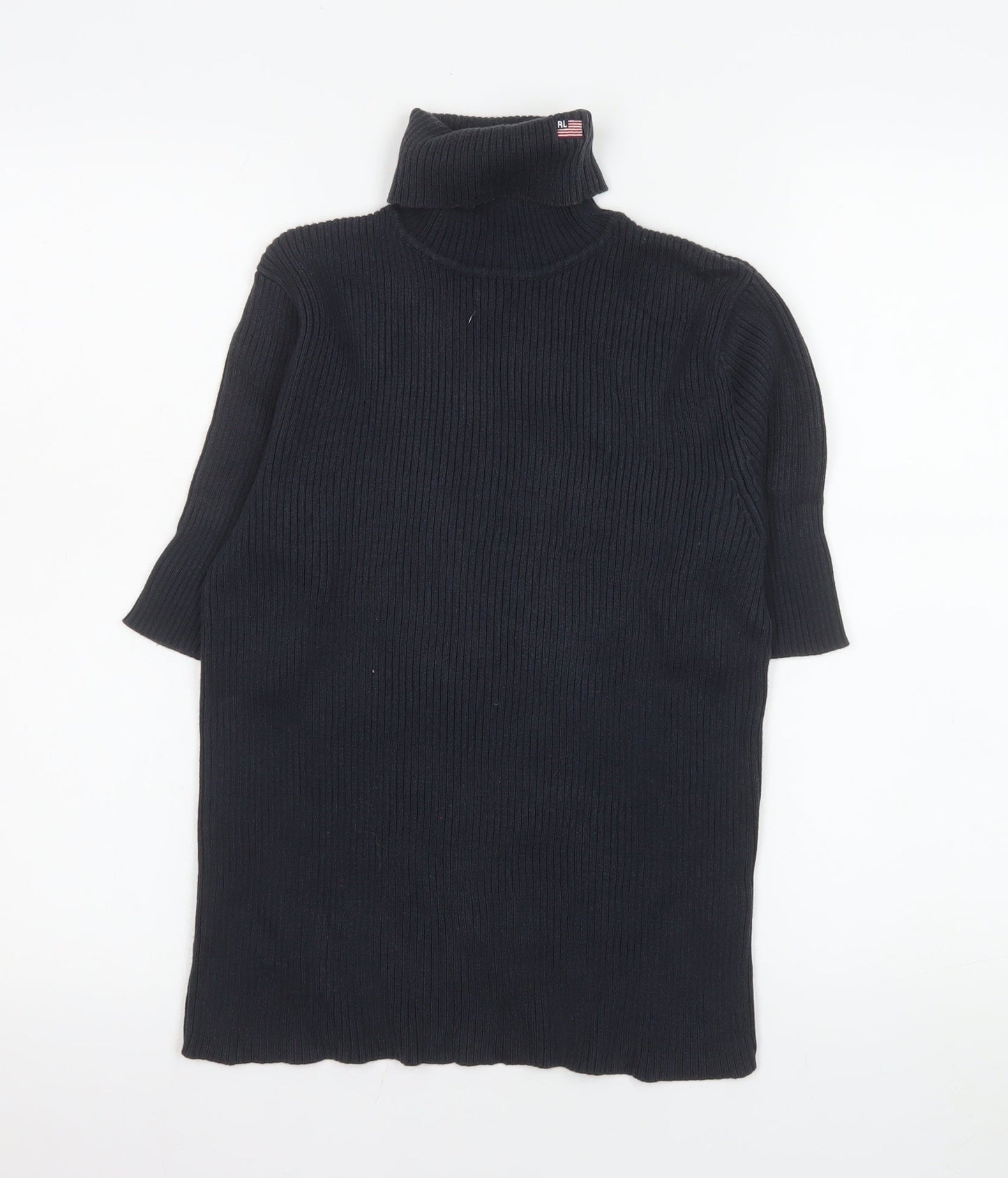Ralph Lauren Womens Black Roll Neck Cotton Knit Jumper Size L
