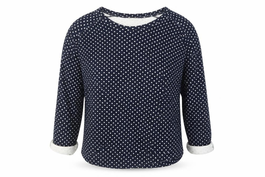 Whistles Women Blue Polka Dot Cotton Jumper Size 2 Long Sleeve