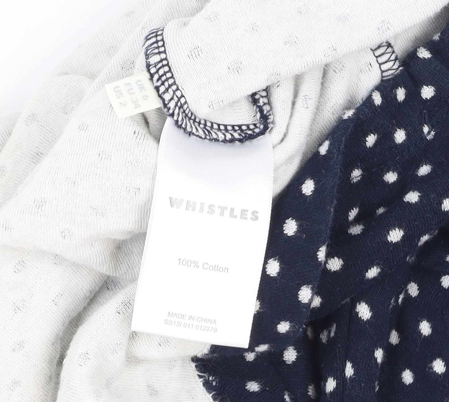 Whistles Women Blue Polka Dot Cotton Jumper Size 2 Long Sleeve