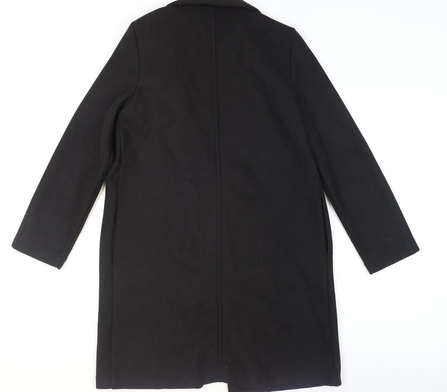 Stradivarius Women’s Black Long Wool Blend Overcoat Size 12