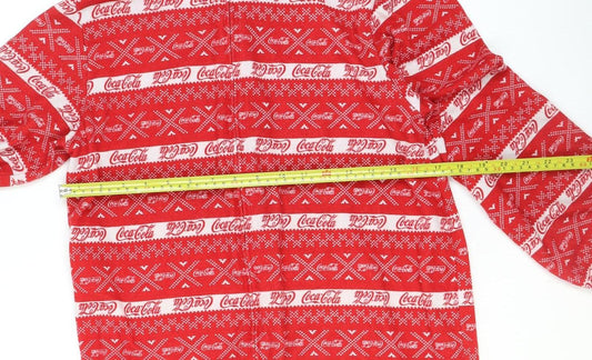 Coca-Cola Men's Red Fair Isle Hooded One Piece Fleece L