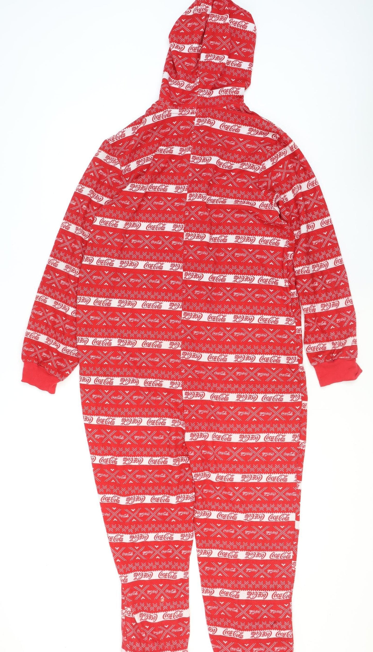Coca-Cola Men's Red Fair Isle Hooded One Piece Fleece L