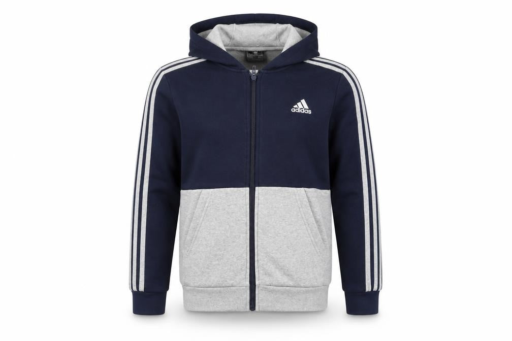 Adidas Boys Navy and Grey Full Zip Hoodie 11-12 Years Classic Fit