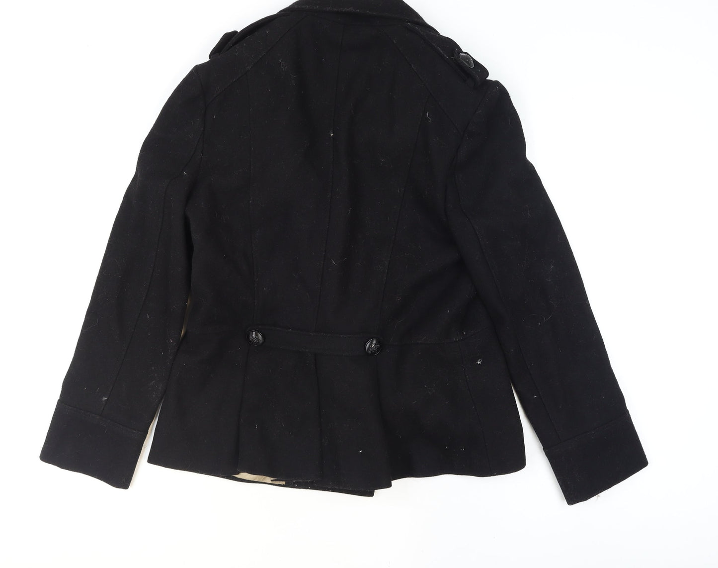 Biba Women's Black Wool Blend Pea Coat Size 14 Short Belted