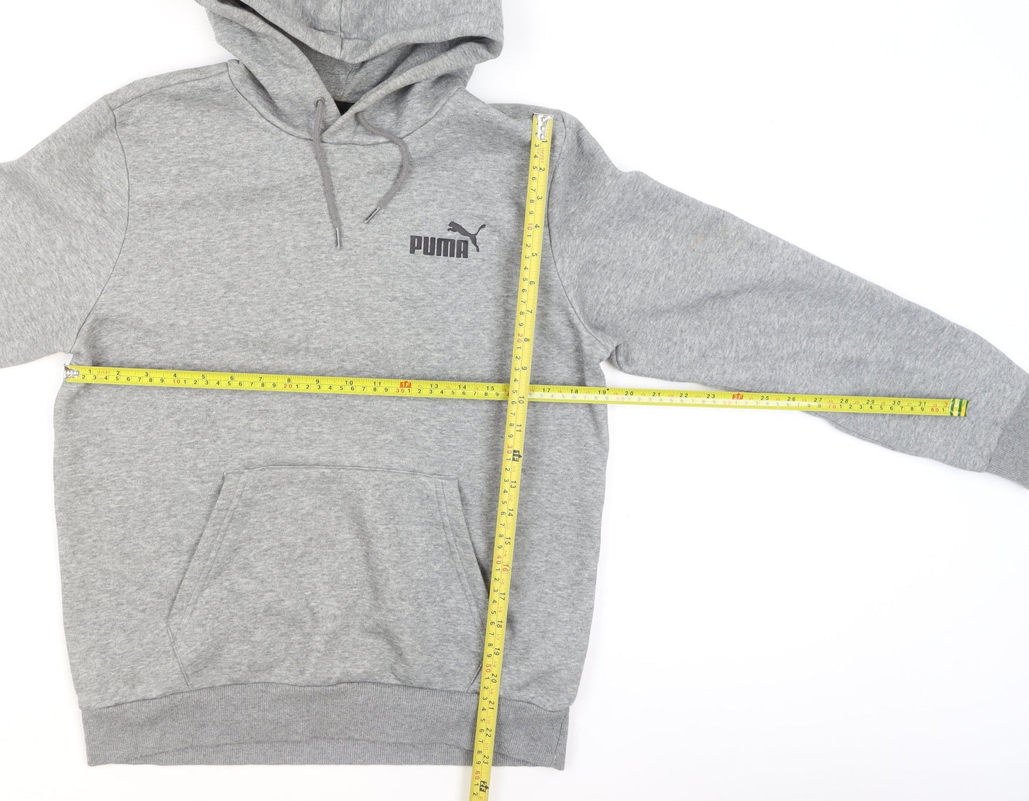 Puma Men's Grey Small Pullover Hoodie Regular Fit Logo Fleece