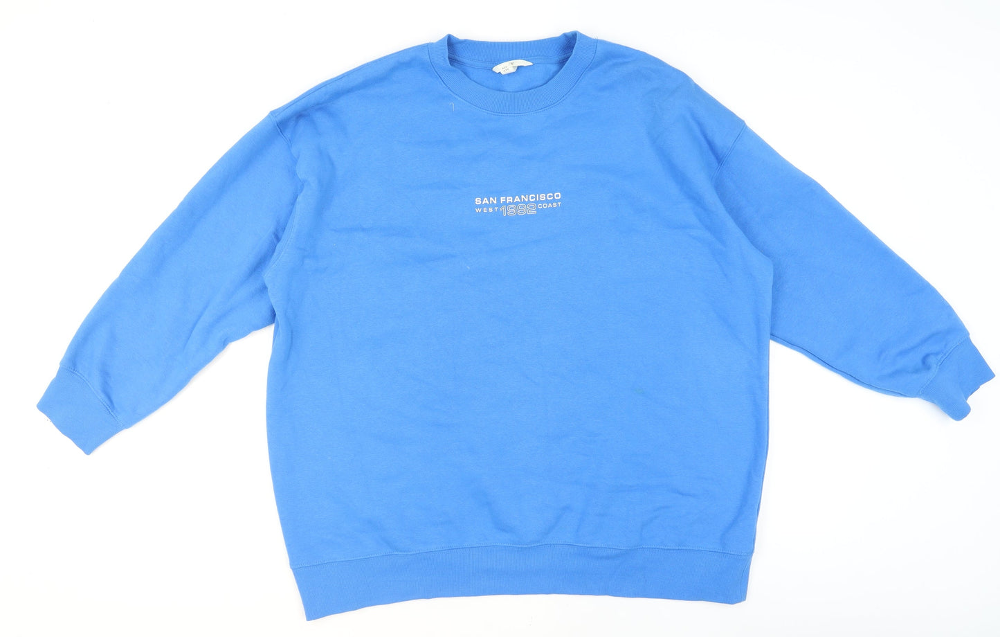 H&M Men Blue Pullover Sweatshirt L Crew Neck Graphic Print