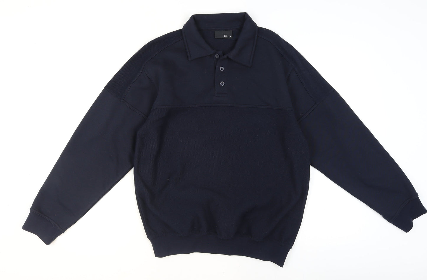 BHS Mens Navy Blue Collared Henley Sweatshirt Size M